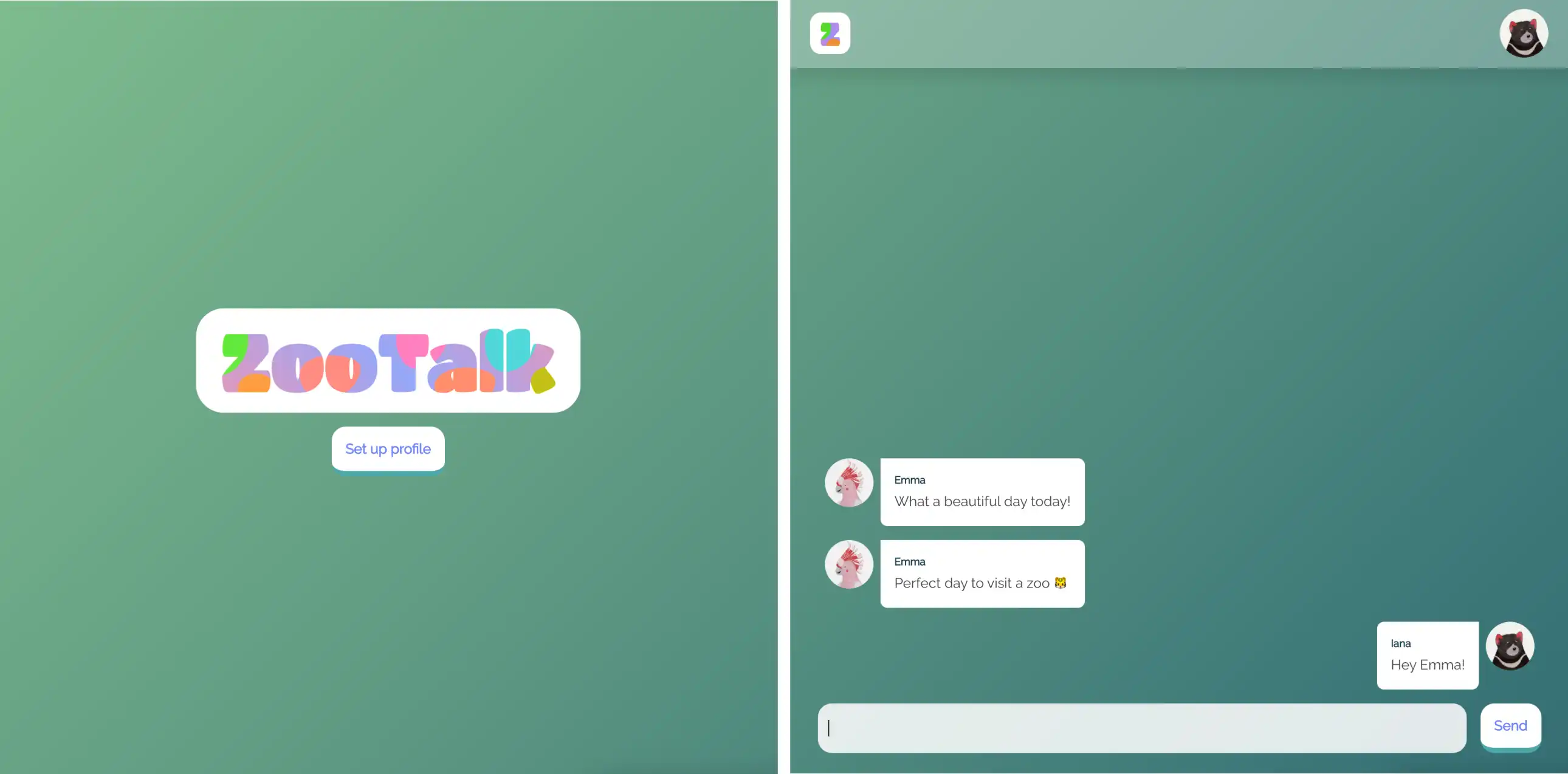 Screenshot showing the chat app prototype